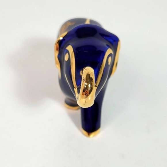 Limoges Castel France Cobalt Blue with Gold Porcelain Baby Elephant Figure - Picture 9 of 14